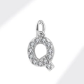 Sterling silver letter Q pendant charm with cubic zirconia pavé for DIY necklaces - White Gold (Letter Q)