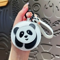 Portamonete panda in pelle con anello in metallo nero e finitura testurizzata - Pelle / Panda