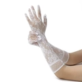 Elegant white floral lace gloves in a long full-finger style for wedding evening events - White Rose Lace