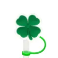 Green four-leaf clover silicone straw cover cap with anti-lost flexible ring - Clover-1704-42