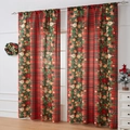 Detail of red plaid Christmas curtain featuring gingerbread and evergreen branch motifs - 140*100 / Red Christmas Plaid