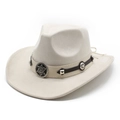 Beige suede western cowboy hat featuring vintage star rivets and sunburst metal emblem - M(56-59CM) / Off White