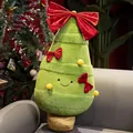 Green plush Christmas tree toy with large red velvet bow and festive decorations - Christmas Tree / 30cm