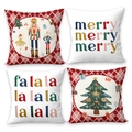 Set mit vier Kissenbezügen mit Nussknacker und Weihnachtstext für das Sofa-Dekor - Weihnachtsnussknacker