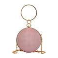 Borsa da sera sferica rosa in tessuto scintillante con manico ad anello dorato e strass - Rosa