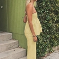 Ensemble de vacances 2 pièces pour femme avec bustier jaune et pantalon large en lin chic - M / Haut Et Bas / Jaune
