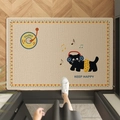 Zerbino rettangolare beige con gatto cartone animato e giradischi su pavimento - 40*60cm / Tempo di Gioia Meow