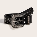Cintura punk in pelle nera con fibbia vintage intagliata e decorazioni in rivetti metallici - Stile con Borchie e Fibbia Incisa da 3,8 cm / Nero