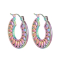 Rainbow stainless steel leaf hoop earrings with colorful gradient finish for women - Colorful