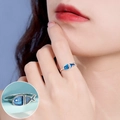 Silver adjustable open ring featuring unique blue fish design with enamel finish - JZ7691 Silver Blue Enamel Fish Open Ring