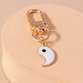 Creative Tai Chi keychain with gold metal clasp and white yin yang pendant charm - White