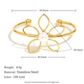 Elegant 18K gold plated stainless steel flower cuff bracelet with a central white pearl - Hollow Flower Imitation Pearl Bangle - Gold
