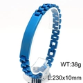 Men's blue stainless steel watch band style bracelet with smooth metal ID plate - 10mm Blue (KB182896-KFC)