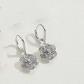 Silver retro rose earrings with white zircon pavé details and lever-back hooks - Rose Flower Pendant Earrings / Silver