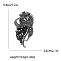 Vintage alloy brooch with black and grey glass crystals featuring size and weight data - Gun Black Grey