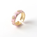 18K gold-plated open ring with pink enamel floral pattern and sparkling cubic zirconia - Adjustable Open / Pink Flower (03)
