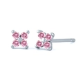 Pink gemstone flower stud earrings with S925 silver needles and clover-shaped petals - Pink Silver