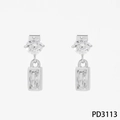 Silver stainless steel drop earrings featuring round and rectangular zircon stones - Silver Round Top Rectangular Pendant (PD3113)