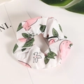 Cute white scrunchie with pink peach print made of soft polyester fabric - 27# Passion Fruit