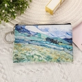 Artistic oil painting coin purse with zipper and keychain ring for women and students - Green Wheat Field with Cypress