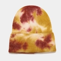 Detail of tie-dye knit beanie showing vibrant yellow, red, and white marbling effects - M (56-58cm) / 4# Yellow Red White Tie-dye