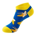 Women's cotton low cut socks featuring cute yellow banana pattern on blue base - One Size(37-44) / Blue-Yellow Banana