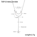 Titanium steel moon and star tassel necklace with zircon insets and 40+5cm adjustable chain - Titanium Steel/Zircon / Steel Color Star Moon Necklace