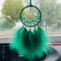 Acchiappasogni da auto con piume verdi e pietre di cristallo per specchietto retrovisore - Verde