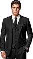 Detailed front view of men's slim fit black three-piece business suit with vest and trousers - 2XS / Black