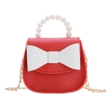 Sac à bandoulière enfant rouge avec nœud blanc, poignée perles et chaîne dorée - Rouge