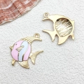 Pink tropical fish enamel charm with gold-plated metal for DIY jewelry making - 1pc Tropical Fish 23x27mm-3g