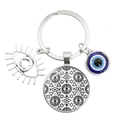 Evil eye silver keychain with blue bead and hollow metal eyelash eye pendant charm - Geometric Eye Pattern (14)
