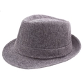Close-up of textured grey linen weave fabric on a retro British style fedora hat - Approx. 58cm / Dark Gray