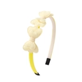 Detail of yellow headband featuring multi-layer cream heart bow with relief fabric texture - Bright Yellow (No.32)