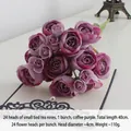 Artificial 24-head small camellia bouquet in dark purple for wedding home decoration - Coffee Purple