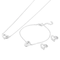 Silver stainless steel jewelry set featuring hollow heart pendants with pavé crystals - Silver Jewelry Set (KS200537-KFC)