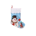 Blue Christmas stocking with snowman and penguin cartoon prints and faux fur trim - Sky Blue Snowman Penguin