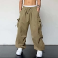 Pantalon cargo kaki pour hommes avec poches multiples et cordon de serrage style urbain - Kaki