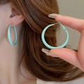 Detail of vintage mint green enamel hoop earrings showing matte texture and large circular design - Tiffany Blue Hoop