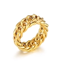 Anello a doppia catena cubana in acciaio inossidabile lucidato con finitura dorata - US 8 / Oro