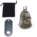 Vintage motorcycle guardian bell with eagle and flag emblem including velvet gift bag - Two-tone Gold (Bell + Gasket + Pouch + Key Ring)