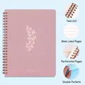 Pink A5 spiral notebook with gold floral pattern, twin-wire binding and 8mm ruled pages - Dusty Pink Gold Foil