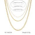 Collar de tres capas de acero inoxidable chapado en oro de 18K con medidas detalladas - Collar de perlas de tres capas dorado (HC-N40104)