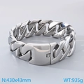 Polished silver 304 stainless steel chunky Cuban chain bracelet weighing 935g - 43cm / Steel