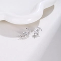 Exquisite S925 silver needle stud earrings featuring sparkling moon and star zircon accents - Pave Star and Moon (E6862 Silver)