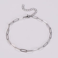 Cavigliera a catena a graffetta in acciaio inossidabile argento con moschettone - Largo 4mm Lungo 23.5+5cm / Color Acciaio