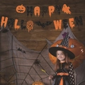 Glittery Happy Halloween banner with orange pumpkin, ghost and bat for party decor - Letter Banner