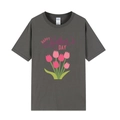 Dark grey Mother's Day t-shirt featuring pink tulip print and happy mother's day text - XS / Tulip Print / Dark Gray
