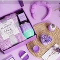 Purple tulip themed ceramic gift box set with blanket, tumbler, and scented candle - Purple Gift Set 12