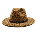 Wide brim leopard print fedora hat with a gold and silver studded band decoration - M (56-58cm) / Khaki